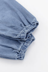 BXOXO - V Neck Button Front Lace Up Denim Dress