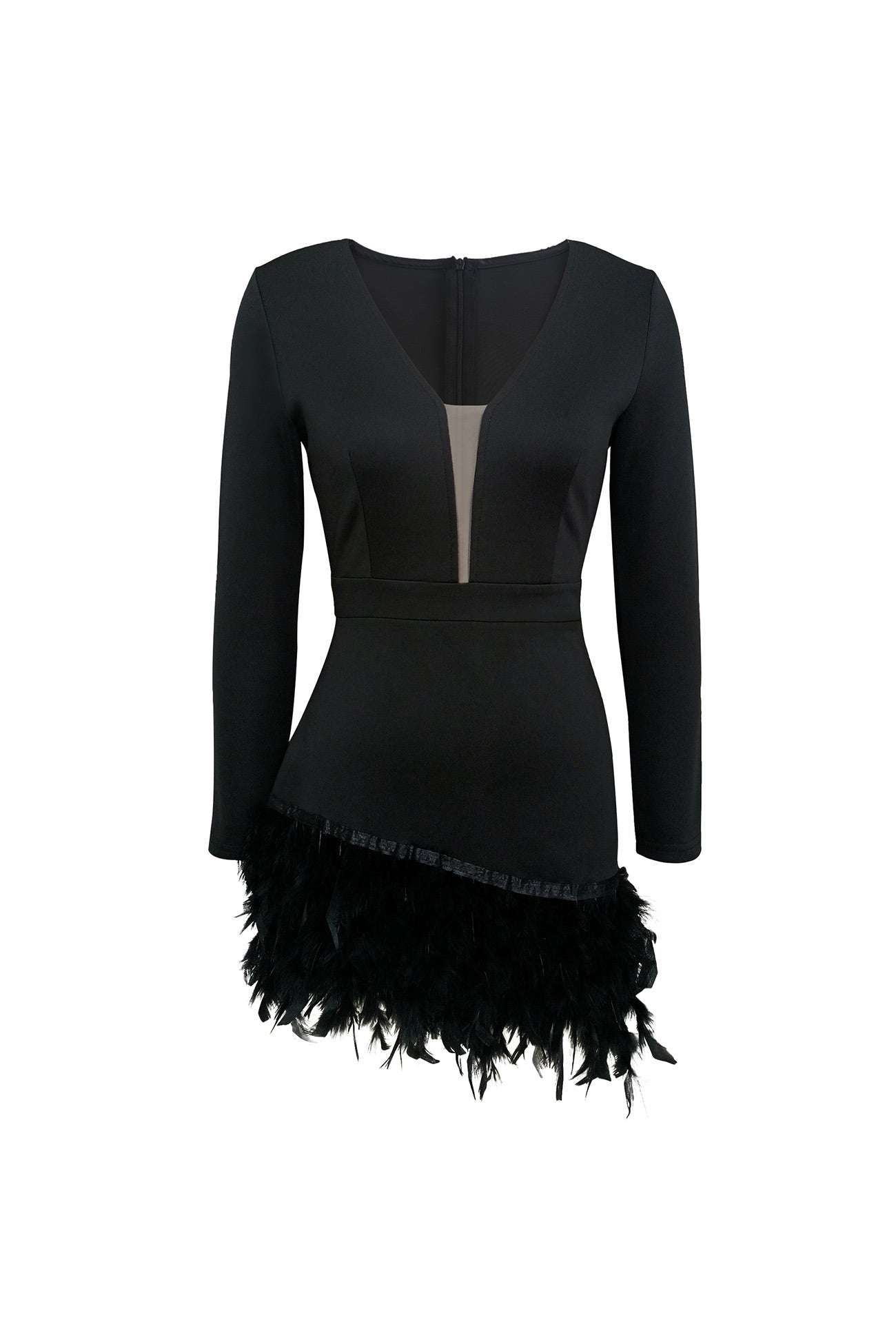BXOXO - V Neck Feather Pack Hip Mini Dress