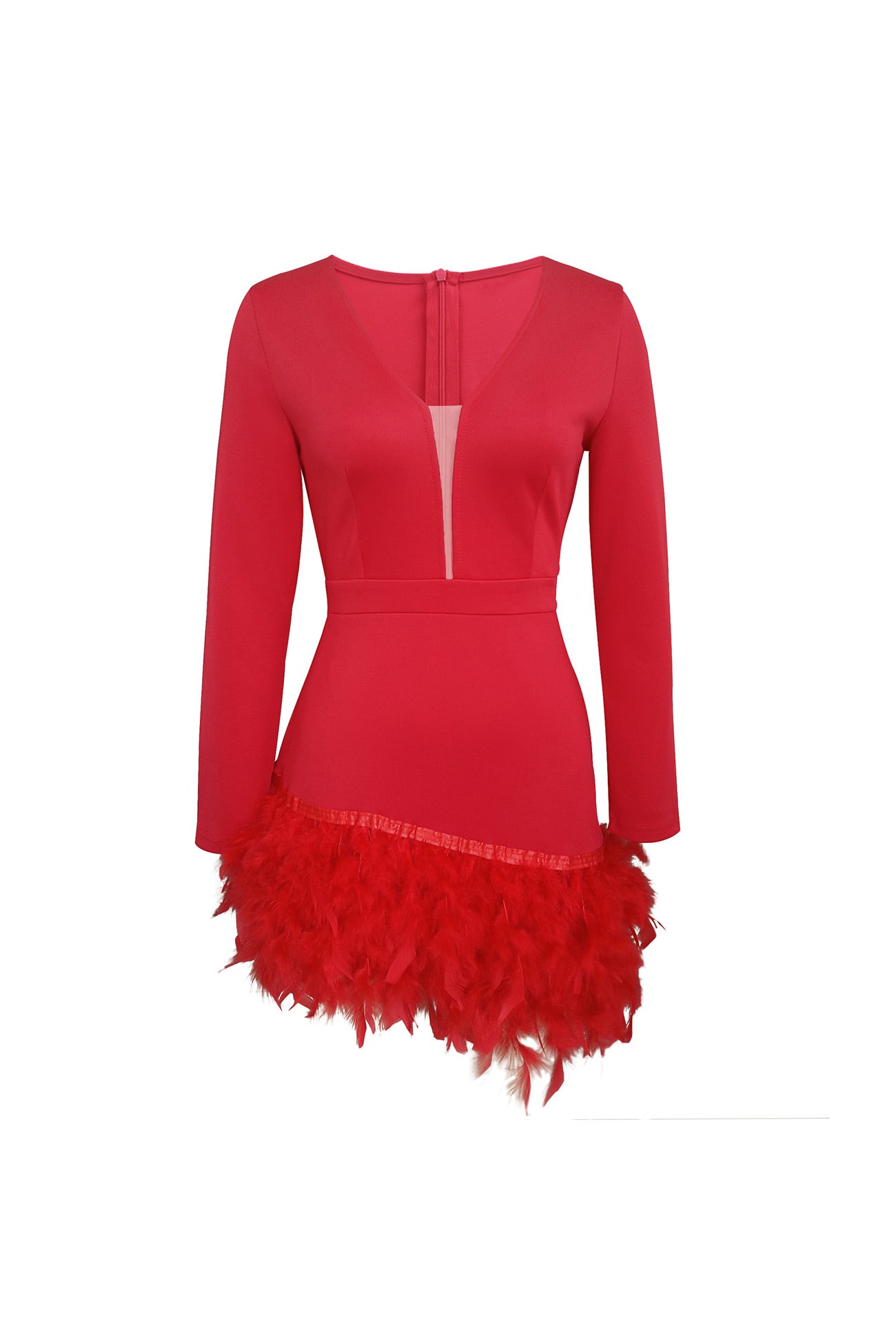 BXOXO - V Neck Feather Pack Hip Mini Dress