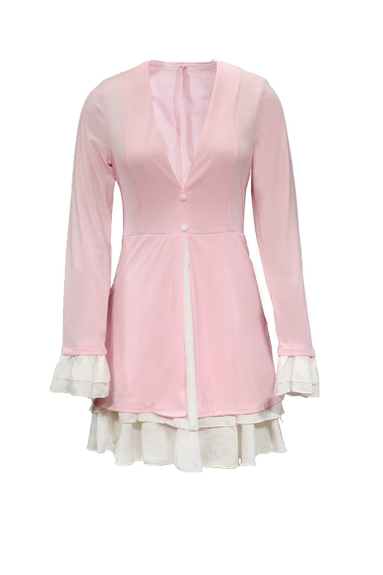 BXOXO - V Neck Ruffle Fake Two-Piece Dress