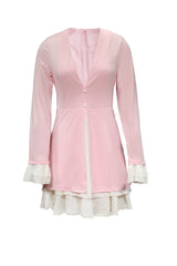 BXOXO - V Neck Ruffle Fake Two-Piece Dress