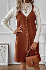 BXOXO - V Neck Single-breasted Corduroy Cami Dress