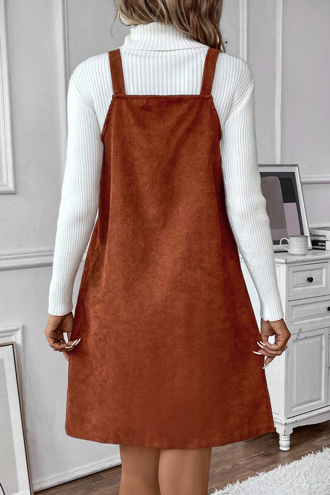 BXOXO - V Neck Single-breasted Corduroy Cami Dress