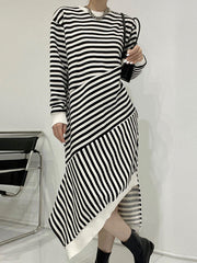 Irregular Split Long Sleeve Striped Maxi Dress