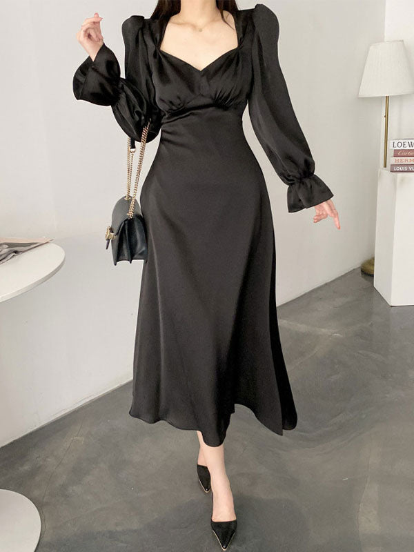 Satin Puff Sleeve Midi Dress