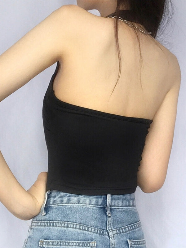 Solid Color Halter Cropped Tank Top