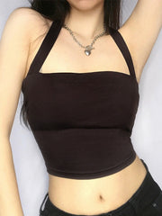 Solid Color Halter Cropped Tank Top