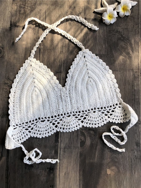 Solid Color Halter Crochet Bikini Top