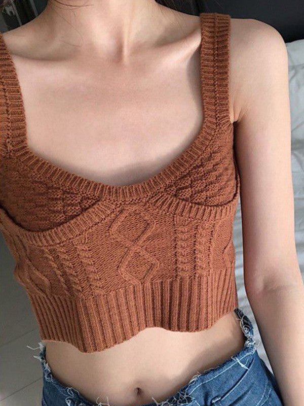 Jacquard Cable Knit Cropped Tank Top