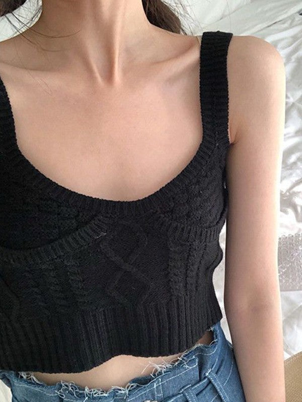 Jacquard Cable Knit Cropped Tank Top