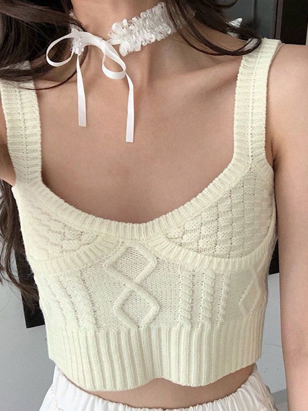 Jacquard Cable Knit Cropped Tank Top