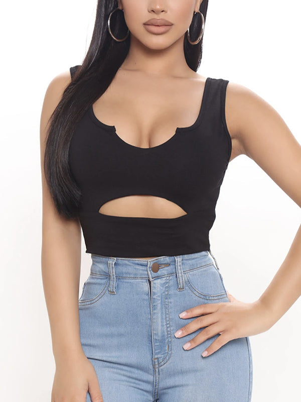 Solid Color Cutout Cropped Tank Top