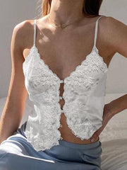 Button Up Lace Crop Cami Top