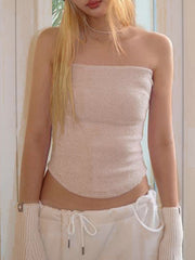 Solid color slim fit collar Bandeau Tops