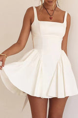 BXOXO - White Backless Tie-back Ruched Dress