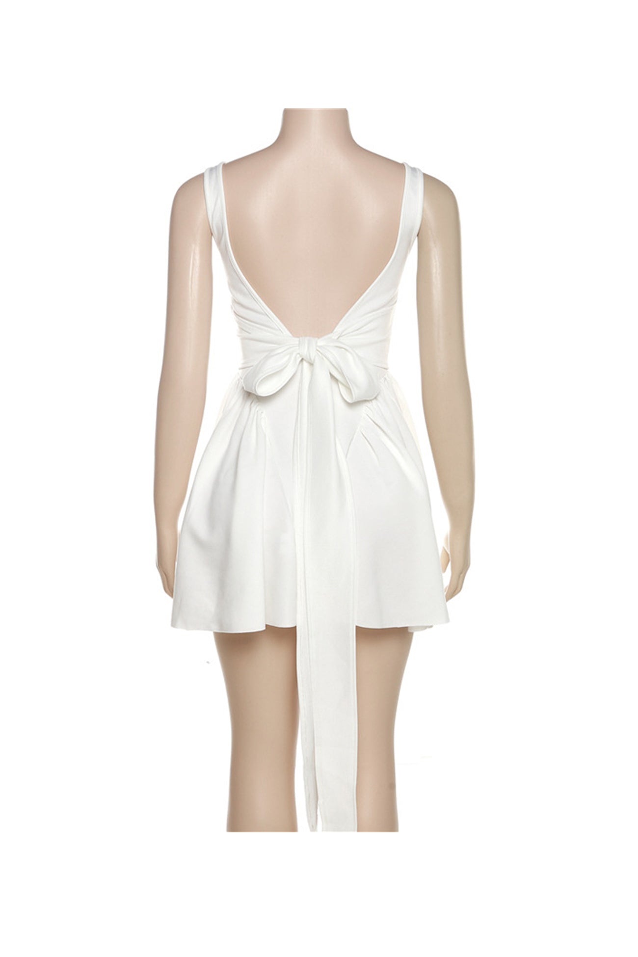 BXOXO - White Backless Tie-back Ruched Dress