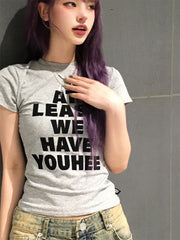 Bxoxo Y2K Harajuku vintage streetwear punk rock hip hop sexy women's crop tops Fashion Hot Girls gothic O-neck Slim baby short sleeve