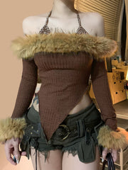 BXOXO - summer inspo Slim Fit Sexy Halter Fake Two Piece Women’s Tops Fashion Patchwork Faux Slash Collar Long Sleeves Autumn Blouses