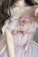 BXOXO - Pink [Love Is Coming] Multi-layer Ruffle Embroidery Bowknot Sweet Princess Lolita Jsk Dress