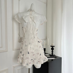 BXOXO - summer inspo Summer 2025 New Chinese Style Short-Sleeved Dress Fashionable Slimming Lace Stitching Mini Dresses
