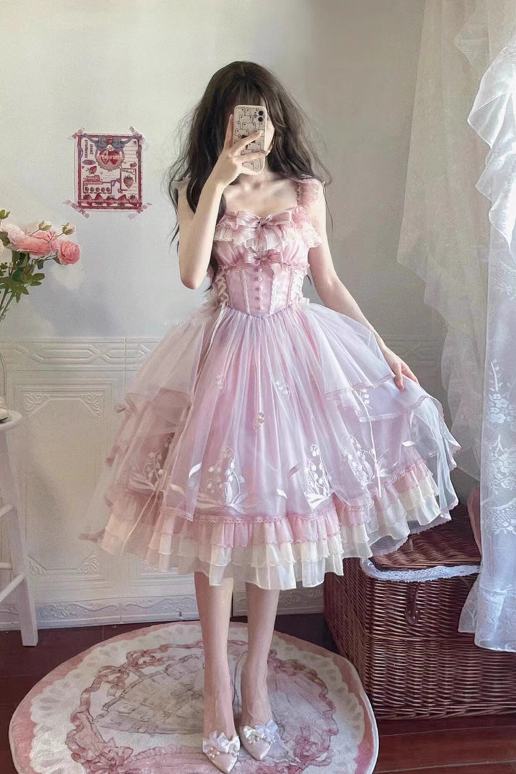 BXOXO - Pink [Love Is Coming] Multi-layer Ruffle Embroidery Bowknot Sweet Princess Lolita Jsk Dress