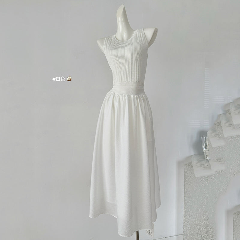 BXOXO - summer inspo French Elegant Vest Dress Women's Summer Fashion 2025 New Sleeveless Long Skirt Casual Holiday Style Dress