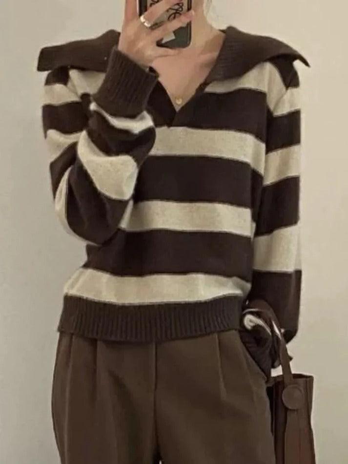 Vintage Stripe Sailor Collar Sweater