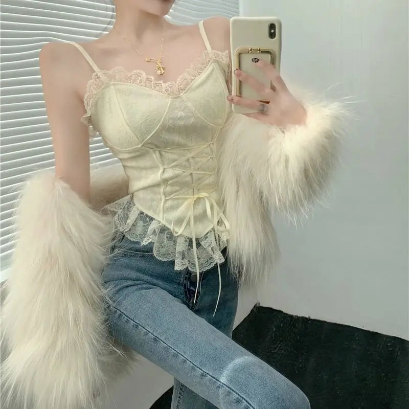 BXOXO Sweet Girl Sling Y2k  Summer Camis Women Clothes Streetwear Bow White Bandage Kawaii Slim Tank Tops Sexys Harajuku Crop Top