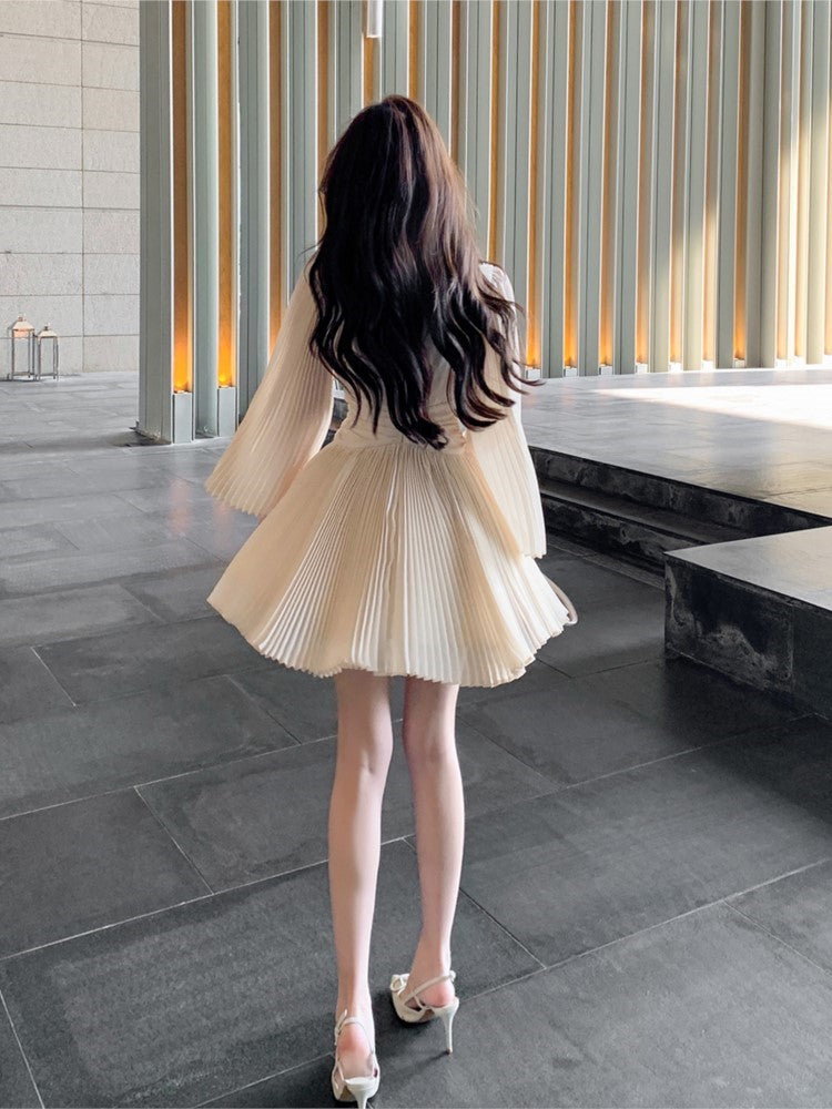 BXOXO party look inspos Spring Autumn New Solid Short Dress Elegant Women V-Neck Flare Sleeve A-Line Mini Dresses Fashion Lady Birthday Party Vestidos