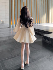 BXOXO party look inspos Spring Autumn New Solid Short Dress Elegant Women V-Neck Flare Sleeve A-Line Mini Dresses Fashion Lady Birthday Party Vestidos