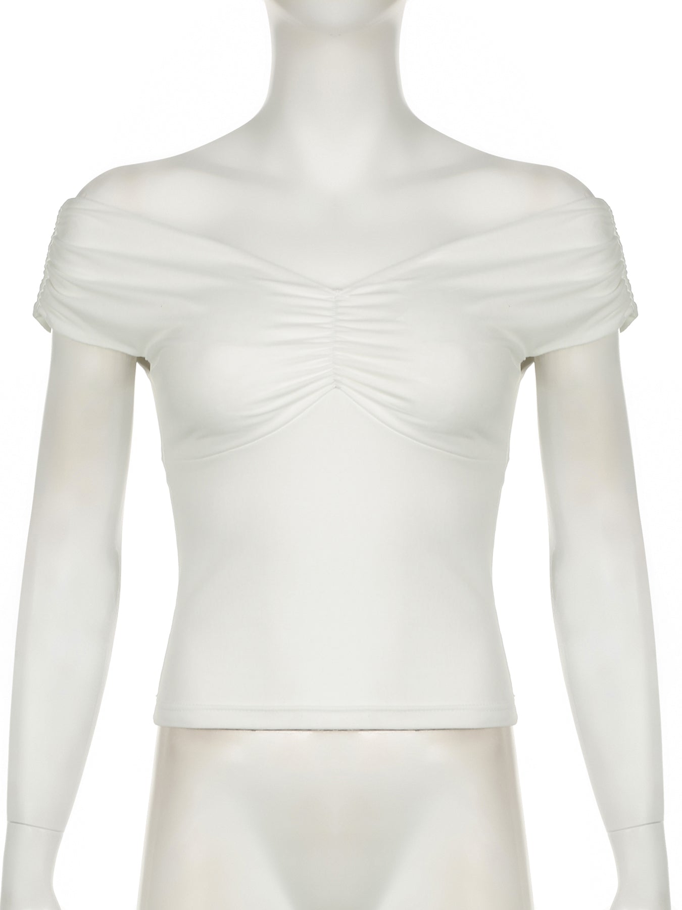 BXOXO - summer inspo Off Shoulder Solid Ruched V Neck Slim Basic Cropped Tee Shirt Women