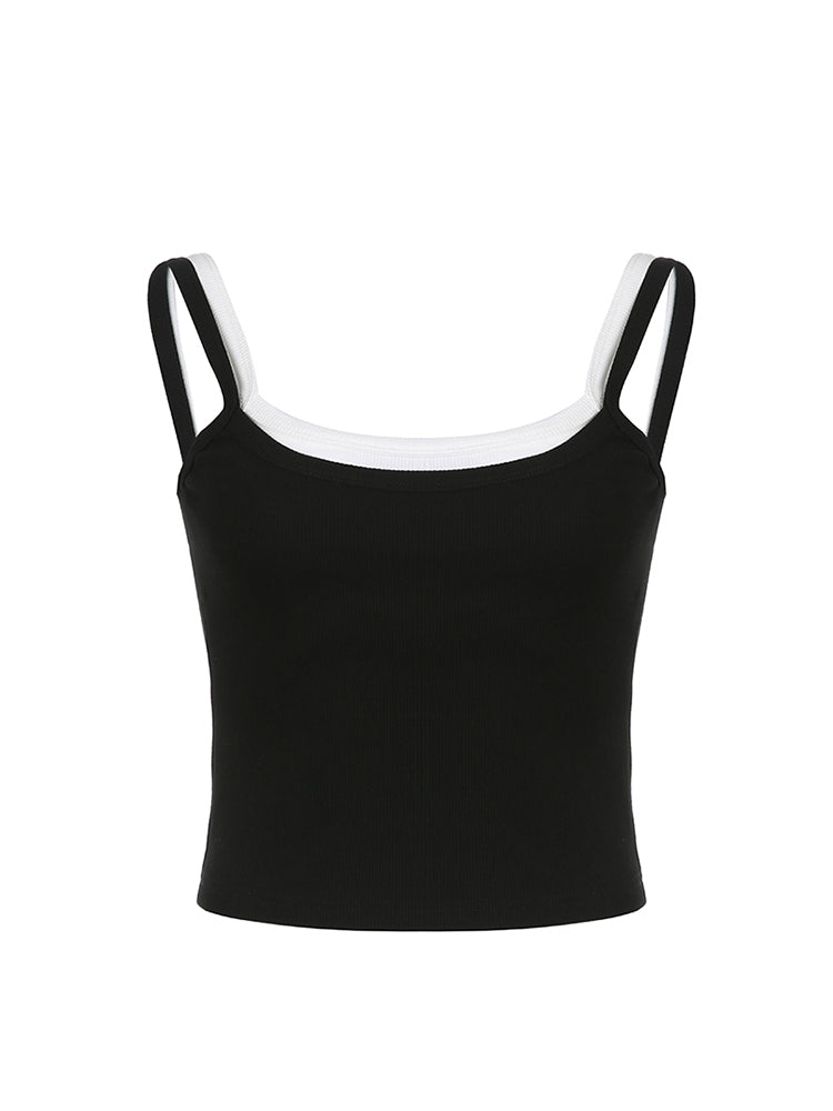 BXOXO - summer inspo Sweetown Patchwork Black Sleeveless Y2K Crop Vest Tops Summer Casual Tank Top Women Rib Slim Basic Street Style Camisole