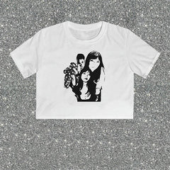 Bxoxo Vintage Aesthetic Harajuku Streetwear Hip Hop Rock Fashion Punk Geometric Pattern Print Women Crop Top Sexy Y2K baby O-Neck Tops