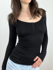 BXOXO - summer inspo Sweetown Back See Through Lace Patchwork Elegant Sexy Black T Shirt Women Button Up O Neck Slim Long Sleeve Solid Basic Tees
