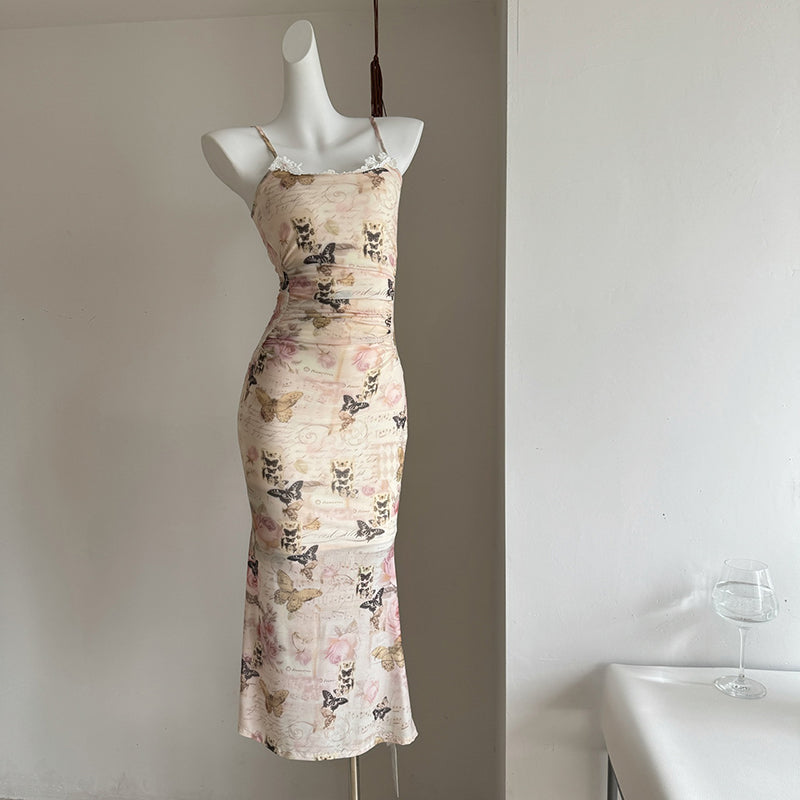 BXOXO - summer inspo 2025 Summer Sexy Dress Women Sleeveless Floral Print Backless Slim Suspender Dress Fashion Streetwear Elegant Party Long Dresses