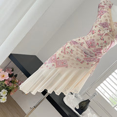 BXOXO - summer inspo Irregular Floral Long Dress Women Elegant Lace Trim Bowtie Stitch V-neck Ruffle Dress Vintage Print Dress