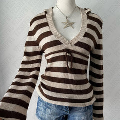 Bxoxo Vintage striped autumn and winter women's pullover sweater casual fashion chic Harajuku punk streetwear gothic slim sweater emo