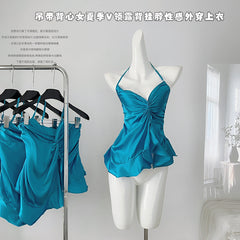 BXOXO - summer inspo Sexy Solid Color Vest Women Y2k V-neck Backless Halter Tops Korean Style Fashion Crop Tops Niche Design Camisole
