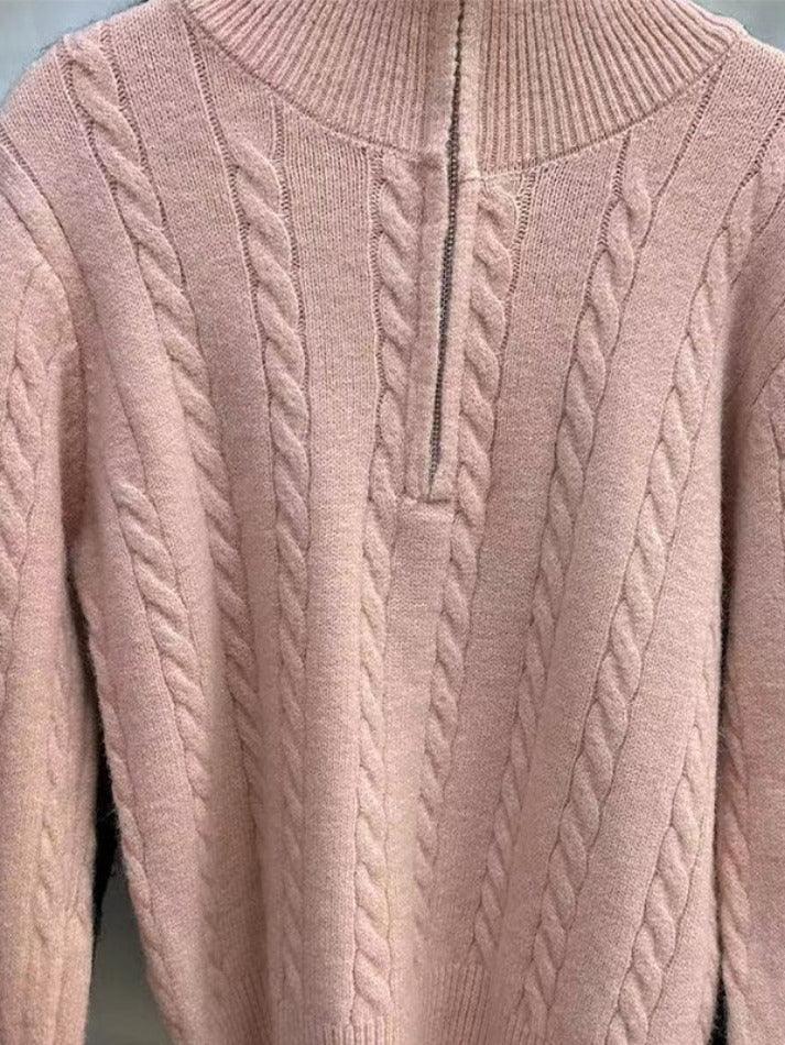 Vintage Lapel Neck Cable Knit Sweater