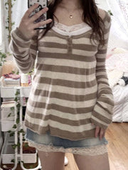 Bxoxo Casual fashion striped autumn and winter pullover sweater vintage Harajuku Y2K punk emo girls streetwear cute chic slim sweater
