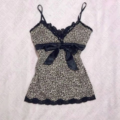 Bxoxo Hip-Hop Rock Y2K Leopard Lace vintage  Women's Sleeveless Camisole Harajuku Hot Girl Streetwear Fashion Punk Gothic Sexy Top emo