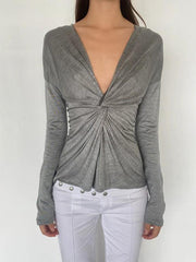 BXOXO - V-Neck Ruched Fitted Long Sleeve Top