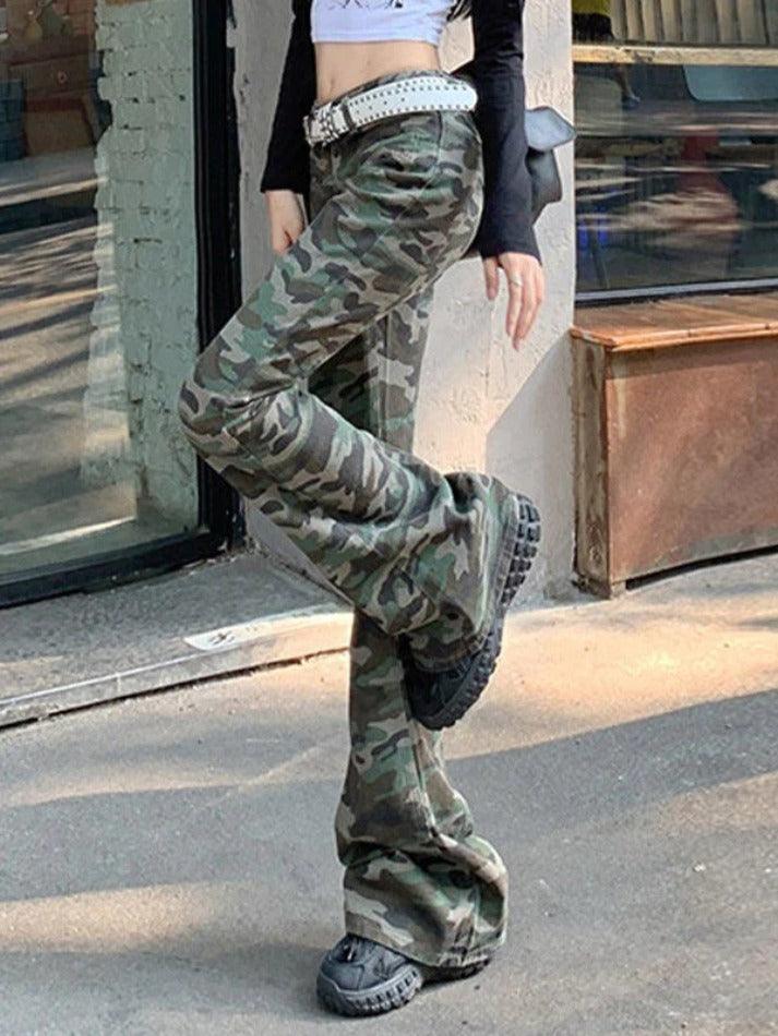 Vintage Camo Print Flare Jeans