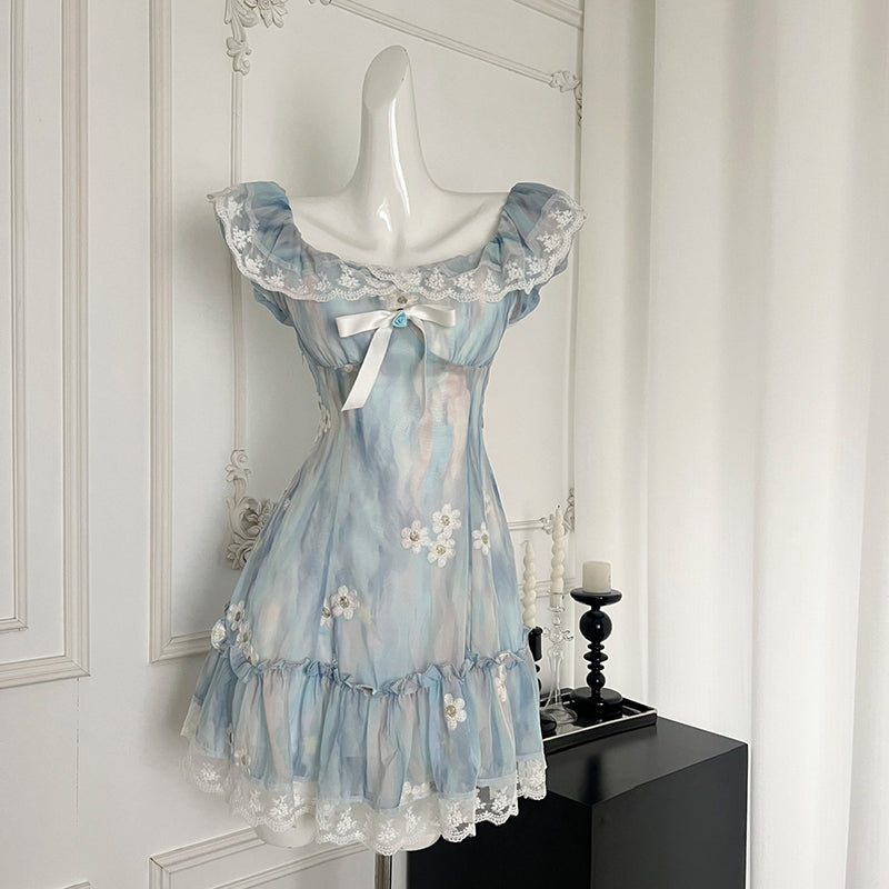 BXOXO - summer inspo Floral Short Sleeve Dress Women Summer Fashion Party Dress Casual Elegant Fairy Dresses Chic Design Sweet Mini Dress