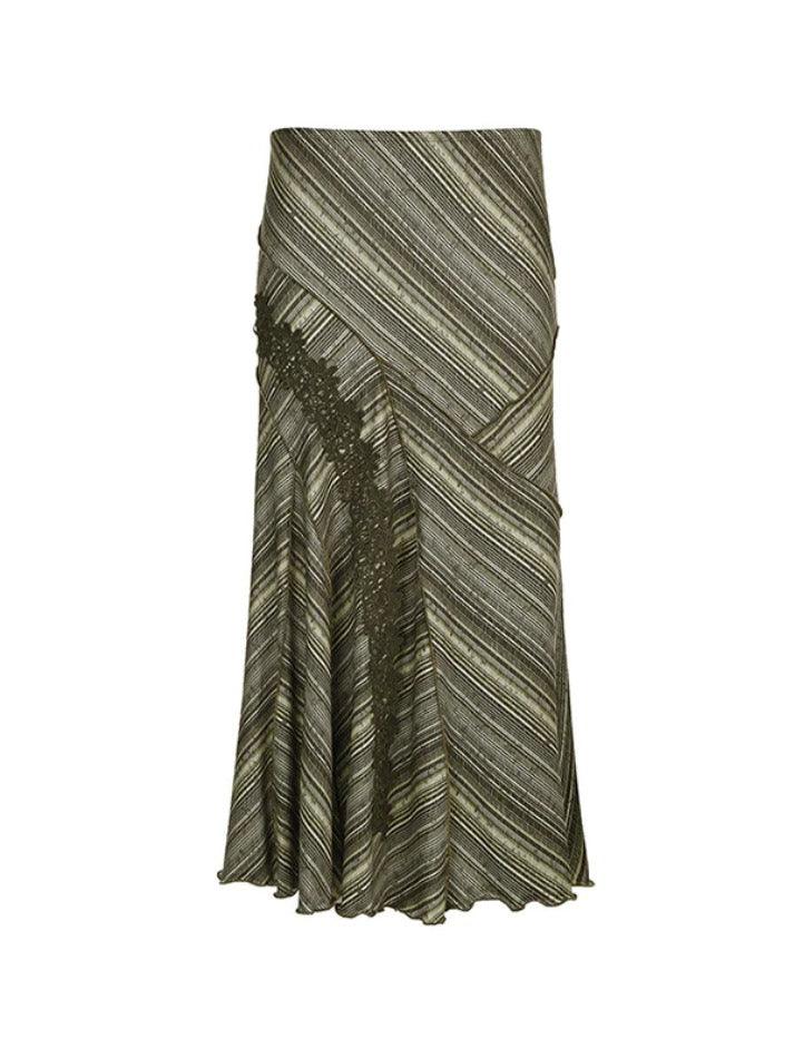 Vintage Print Irregular Pleated Bow Midi Skirt