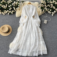 BXOXO Autumn Frence Elegant Embroidery Dress Women Chic Splice V Neck Long Sleeve Clothes New Aesthetic Evening Party Retro Dresses