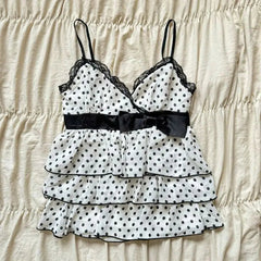 BXOXO Sweet Girl Camis Lace Korea Kawaii Loose Polka Dot Sexy Bow Harajuku Women Clothing Aesthetic Tank Top Femme Grunge Y2k Crop Top