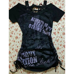 BXOXO Punk Hot Girl Vintage Letter Print T shirts Women Clothes 90s Gothic Streetwear Hip Hop Casual Sexy Femme Bandage Dark Y2k Tops