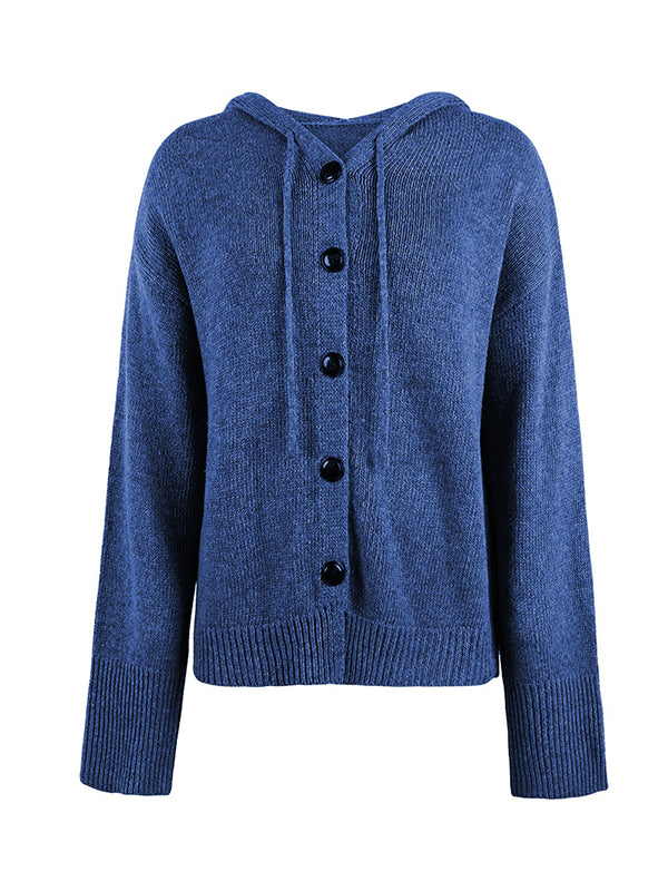 BXOXO Wrap Buttoned Hooded Solid Color Cardigan