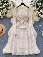 BXOXO Spring France Elegant Vintage High End Evening Dress Women 3D Flower Lace Hollow Out Party Dress Female Casual Chic Clothing New